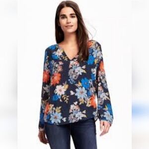 💚10 for $10💚 Bundle and save Floral V-Neck Blouse - Blue and Orange